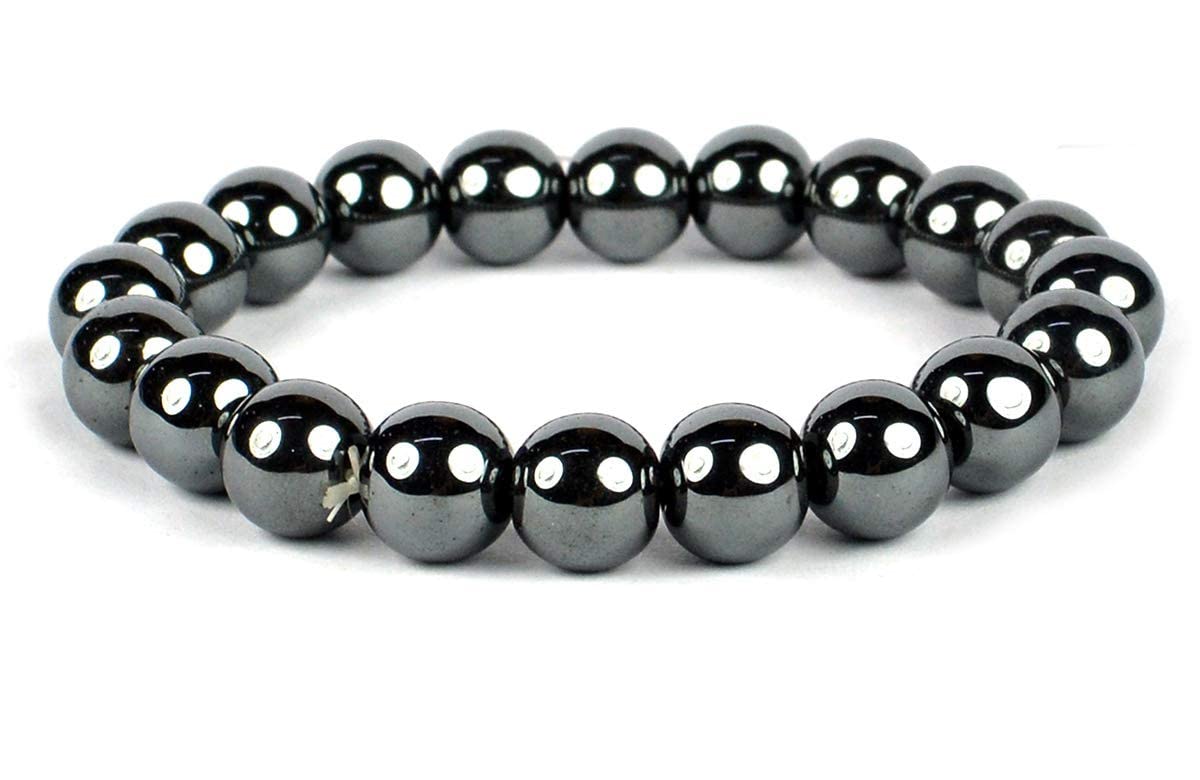 TAURISH Hematite Gemstone 8 mm Fashion Round Beads Stretchable Bracelet 7.5" Length