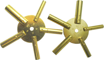 Brass Blessing : Universal 5 Prong Brass Clock Key for Winding Clocks, Odd and Even Numbers, 2 Piece (5025)