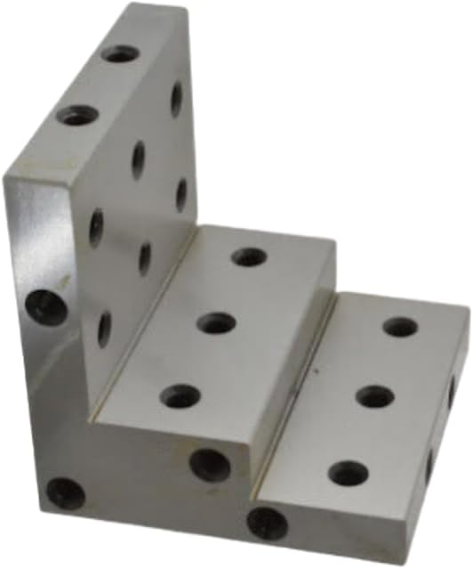 TAURISH 3x3x3" Stepped Angle Plate - Precision Hardened Ground with Tapped Holes 1/4"-20 - Solid One Piece Steel Construction - Accuracy: 0.0002", Hardness: HRC58 to 62