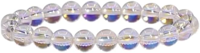 Natural Angel Aura Quartz Bracelet 8mm Beads 7.5 Inches Stretchable Length Handmade Healing Crystal Jewelry for Women & Men