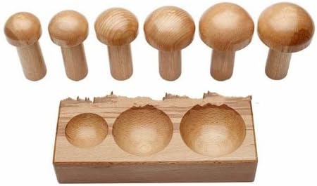 TAURISH Professional Double Sided Wood Dapping Block With Punches Set of 6 Mushroom shaped punches