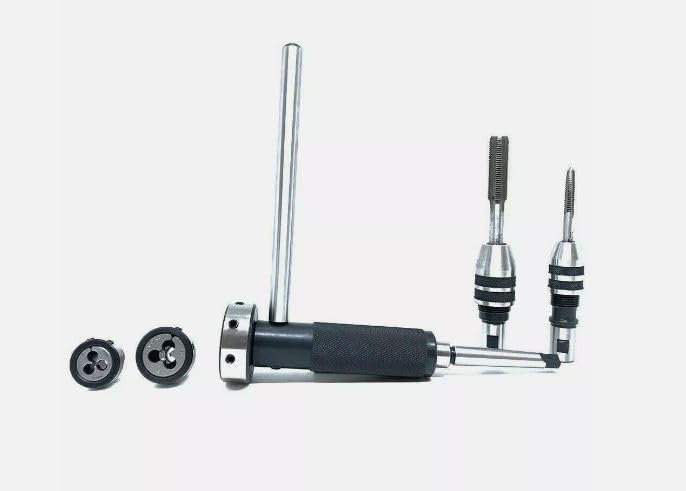 Taurish Lathe Tailstock Tap And Die Holder Set Mt3 Shank Threading Tapping Kit 8 Pc Set.