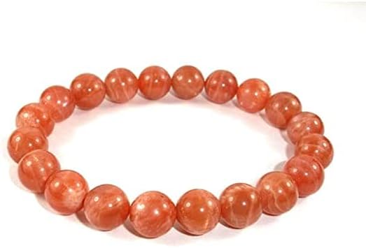 Natural Sunstone Bracelet 8mm Round Beads, 7.5" Stretch Elastic, Unisex Healing Crystal Jewelry for Reiki, Chakra Balance, Energy, and Meditation