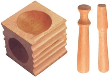 TAURISH Professional Doming Block Wood With 2 Punches 2.5" X 2.5” Dapping block