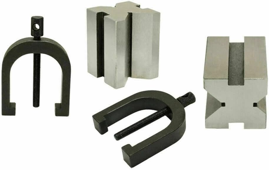 AnNafi Industrial H5608 - V-Block Pair w/Clamps 1-5/8" | 100% Accurate Surface | Grounded Flat Hardened Blocks |Milling Mechanic Engineering Measuring Tools