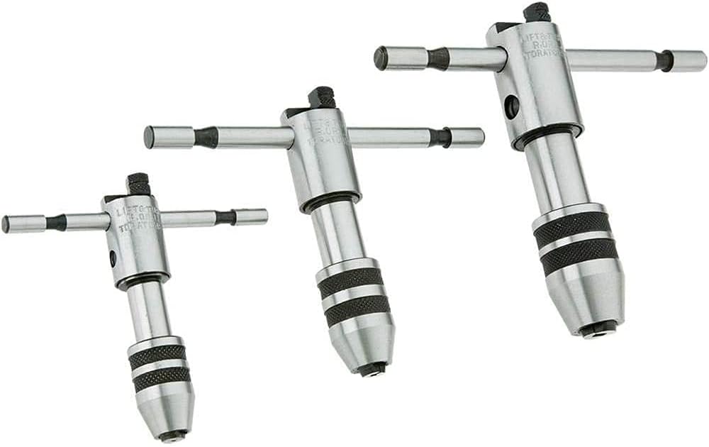 T-Handle Ratchet T Type Tap Wrench Set of 3 Pieces Hard Jaws - New
