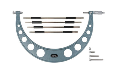 Mitutoyo 104-139A Outside Micrometer, Interchangeable Anvils, Ratchet Stop, 0-100mm Range, 0.01mm Graduation, +/-0.00533mm Accuracy, 4 Anvils, 3 Standards
