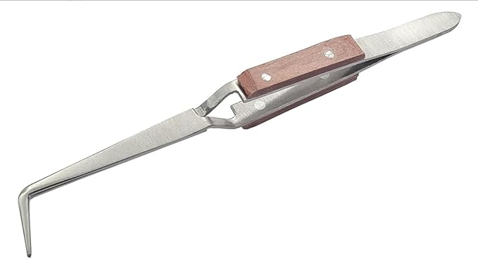 TAURISH 90º Bent Tip Fiber Grip Cross Locking Tweezers-Cross lock Soldering Jewelry Tool