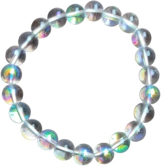 Natural Angel Aura Quartz Bracelet 8mm Beads 7.5 Inches Stretchable Length Handmade Healing Crystal Jewelry for Women & Men