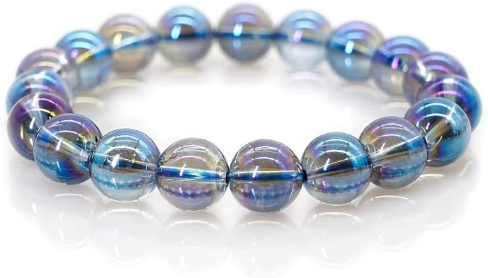 Natural Angel Aura Quartz Bracelet 8mm Beads 7.5 Inches Stretchable Length Handmade Healing Crystal Jewelry for Women & Men