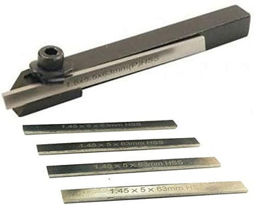 Mini Lathe Cut off 10 mm Square Parting Tool + Set of 5 HSS Blade M2 + Key - New