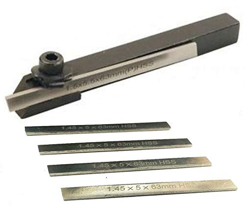 Mini Lathe Cut Off 6 mm Square Parting Tool + Set of 5 HSS Blade M2 + Key - New