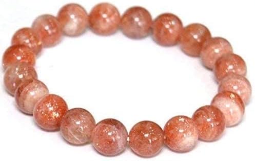 Natural Sunstone Bracelet 8mm Round Beads, 7.5" Stretch Elastic, Unisex Healing Crystal Jewelry for Reiki, Chakra Balance, Energy, and Meditation