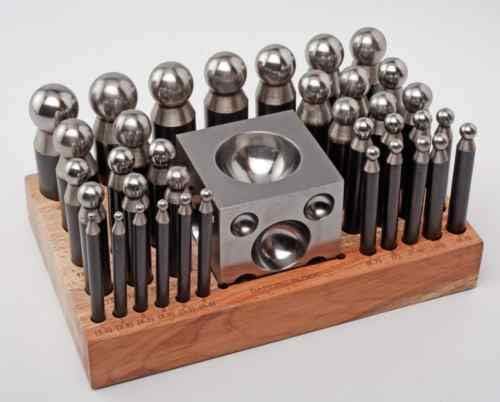 Complete 37 Piece Metal Forming Dapping Doming Punch and Block Set 3.5mm to 25mm