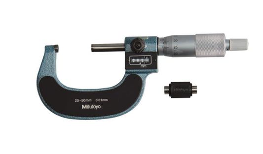 Mitutoyo 193-111 Digit Outside Micrometer, Ratchet Stop, 0-25mm Range, 0.001mm Graduation, +/-0.002mm Accuracy