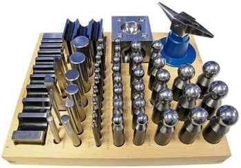 TAURISH Professional Forming Kit Set of 56 Pcs (Dapping Punches 36 Pcs, Swage Punches 15Pcs, Half Round Bending Block, Steel Forming Block, Grooving Block, Horn Anvil with Wooden Stand