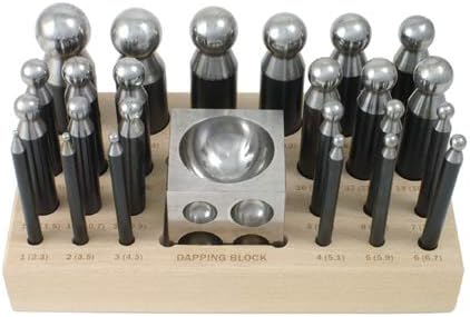 DAPPING SET 24 PCS DOMING PUNCHES STEEL BLOCK FOR JEWELRY REPOUSSE SILVERSMITH ACE TOOLS