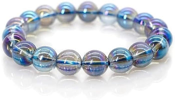 Natural Angel Aura Quartz Bracelet 8mm Beads 7.5 Inches Stretchable Length Handmade Healing Crystal Jewelry for Women & Men