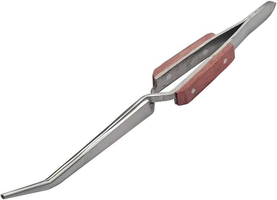 TAURISH Soldering Tweezer 6-1/2" Long with Cross Locking Reverse Action With Curved Tip