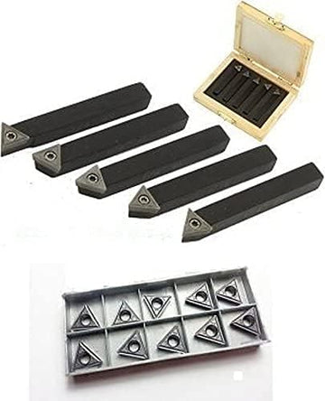 1/2" Indexable Carbide Lathe Turning Tool Holder Metal Lathe Tools Inserts Bits with 10 Nos Carbide Inserts TCMT16T304 I 5 Pieces Set I Made In India