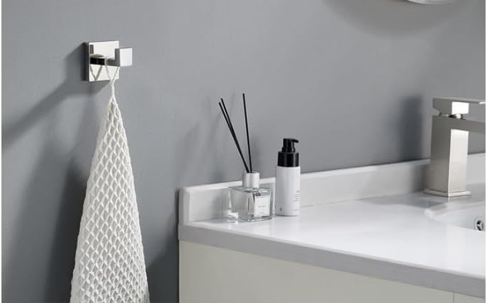 TAURISH Bath Towel Hook, Solid Metal Bathroom Shower Square Hook Hand Towel Bathrobe Sponges Hanger Kitchen Cabinet Closet Hook Pants and Shirt Holder Wall Mounted