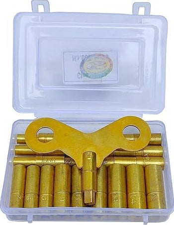 TAURISH 19 Piece Clock Winding Key Set - All Clock Key Brass Set No. 000 to 15 Universal