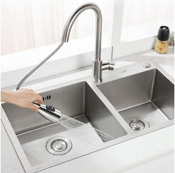 Rotatable Stainless Steel Pull Out Type Faucet Kit Sink Kitchen Water Mixer Taps Gravity Ball Stream Spray Head