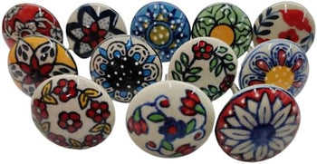 TAURISH Vintage Hand Painted Ceramic Door Knobs Set of 10 Decorative Pull Knobs for Kitchen Cabinets Cupboards Wardrobes Drawers and Doors (RRD03)