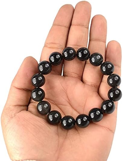 Natural Black Obsidian Crystal Bracelet for Women & Men Pack of 2, 8mm Healing Crystal Beads Stretchable Energy Bracelet for Protection, Grounding, and Healing Jewelry