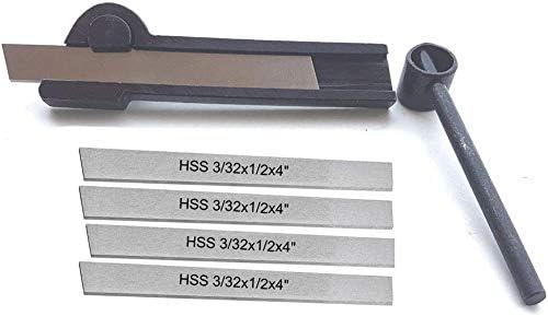 TAURISH Lathe Cut off Parting Tool Holder 3/4" Wide for 1/2" Width Blades, with 5Pcs of 3/32x1/2x4" HSS Blades