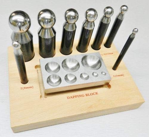 Complete 8 Piece Metal Forming Dapping Doming Punch and Block Set 5 mm - 27 mm