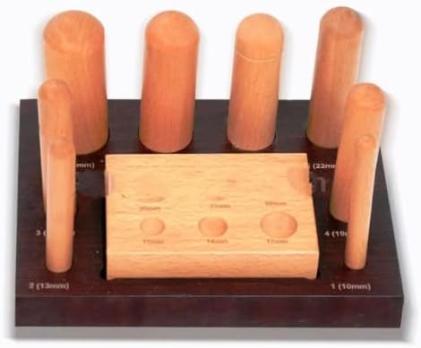 TAURISH Professional Wooden Dapping Punch & Dapping Block set of 9 pcs on Wooden Base