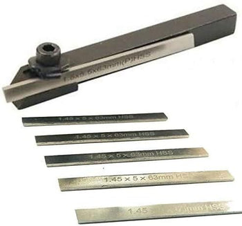 TAURISH Mini Parting Tool Cut off Holder with 6Pcs HSS Blades for Mini Lathes - 8mm Shank