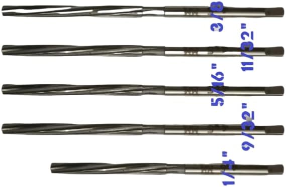 TAURISH HSS Valve Stem Guide Reamers Set of 5 Pieces - 1/4", 9/32", 5/16", 11/32", 3/8" High-Speed Steel