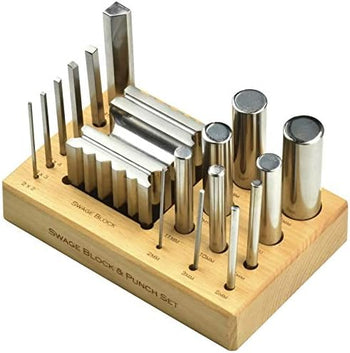 Swage Block and Punch Set on Wooden Base - 18 Piece Set Jewellers