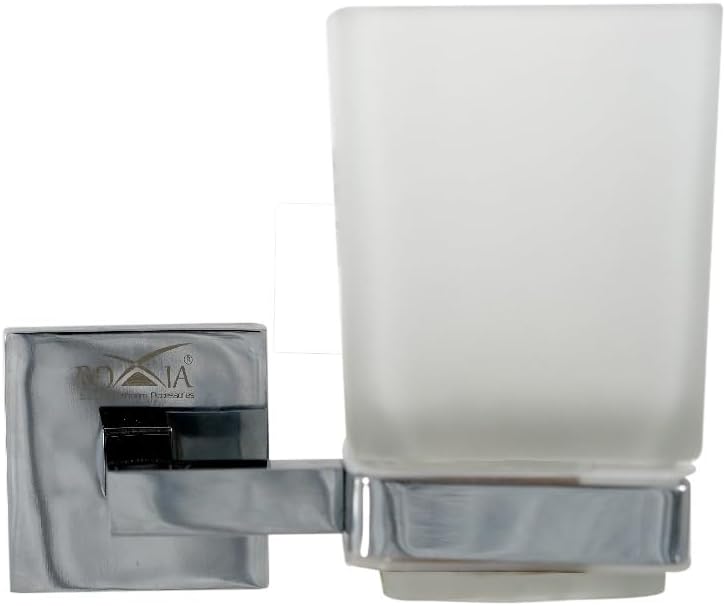 TAURISH Glass Toothbrush Holder Wall Mounted Bathroom Accessory Chrome Finish 304 Stainless Steel Base Tumbler Holder Toothbrush Organizer Modern Bathroom Storage