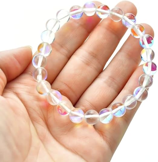 Natural Angel Aura Quartz Bracelet 8mm Beads 7.5 Inches Stretchable Length Handmade Healing Crystal Jewelry for Women & Men