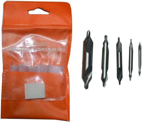 5 Piece HSS 60 Degree Combined Lathe Mill Center Drill Bit Countersink Bit Set Tool HSS M2 - Pouch Packed # 1,2 3,4,5