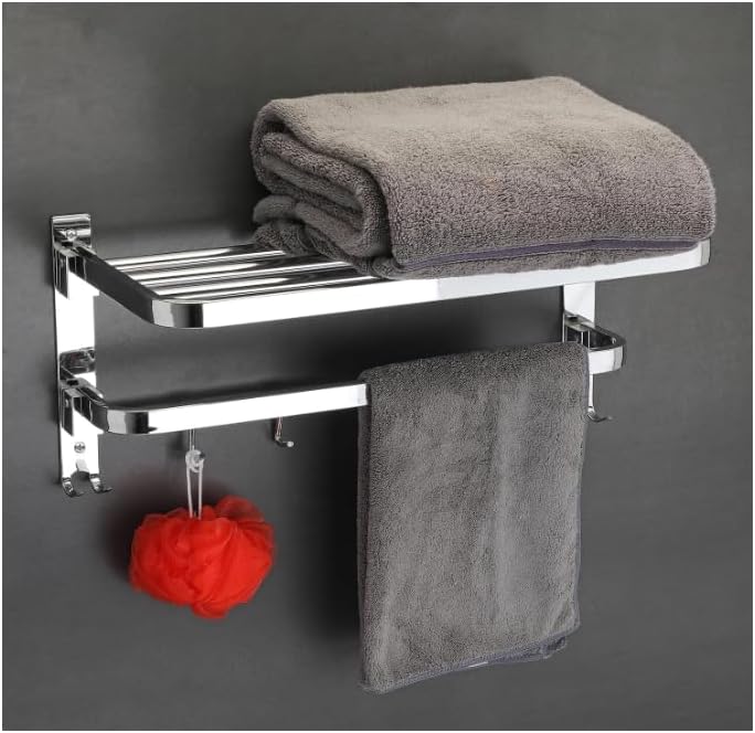 Bathroom Accessories-Stainless Steel Grade Dual Folding Towel Rack for Bathroom/Towel Stand/Hanger/Bathroom