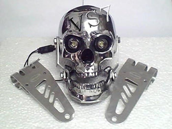 RS Vintage Parts EBY0076 Brand Chopper Bobberr Skull Headlight With Light In Eyes BSA Norton Triumph