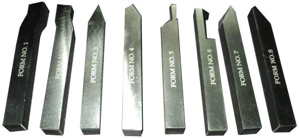 TAURISH 8 Piece HSS Lathe Form Tools Set Form Tools 6 mm - 1/4" Shank Metal Turning Cutting