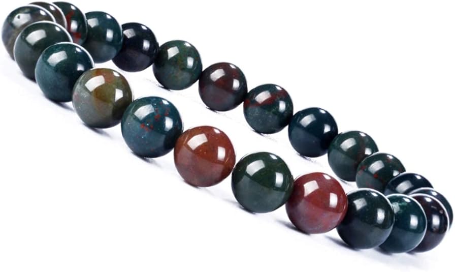 Natural Bloodstone Bracelet for Women & Men 8mm Beads Stretchable Healing Crystal Bracelet for Strength & Protection Pack of 2