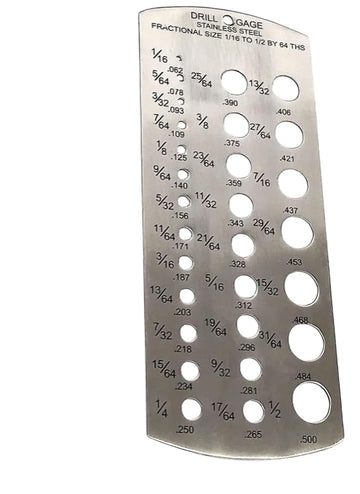 TAURISH 29 Holes Drill Gauge, Stainless Steel, Imperial Standard 1/16"-1/2" by 64ths