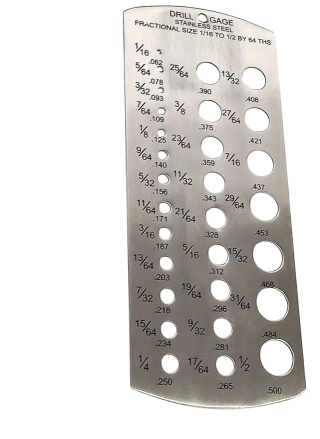 TAURISH 29 Holes Drill Gauge, Stainless Steel, Imperial Standard 1/16"-1/2" by 64ths