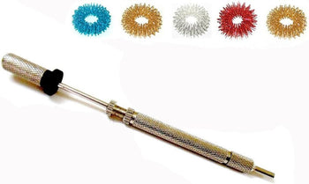 Sujok Hand Acupuncture Needle Injector (Gravity Inserter) Built in Magnet - L - 13cm (Total) Silver + 5pcs Sujok Finger Massager Rings