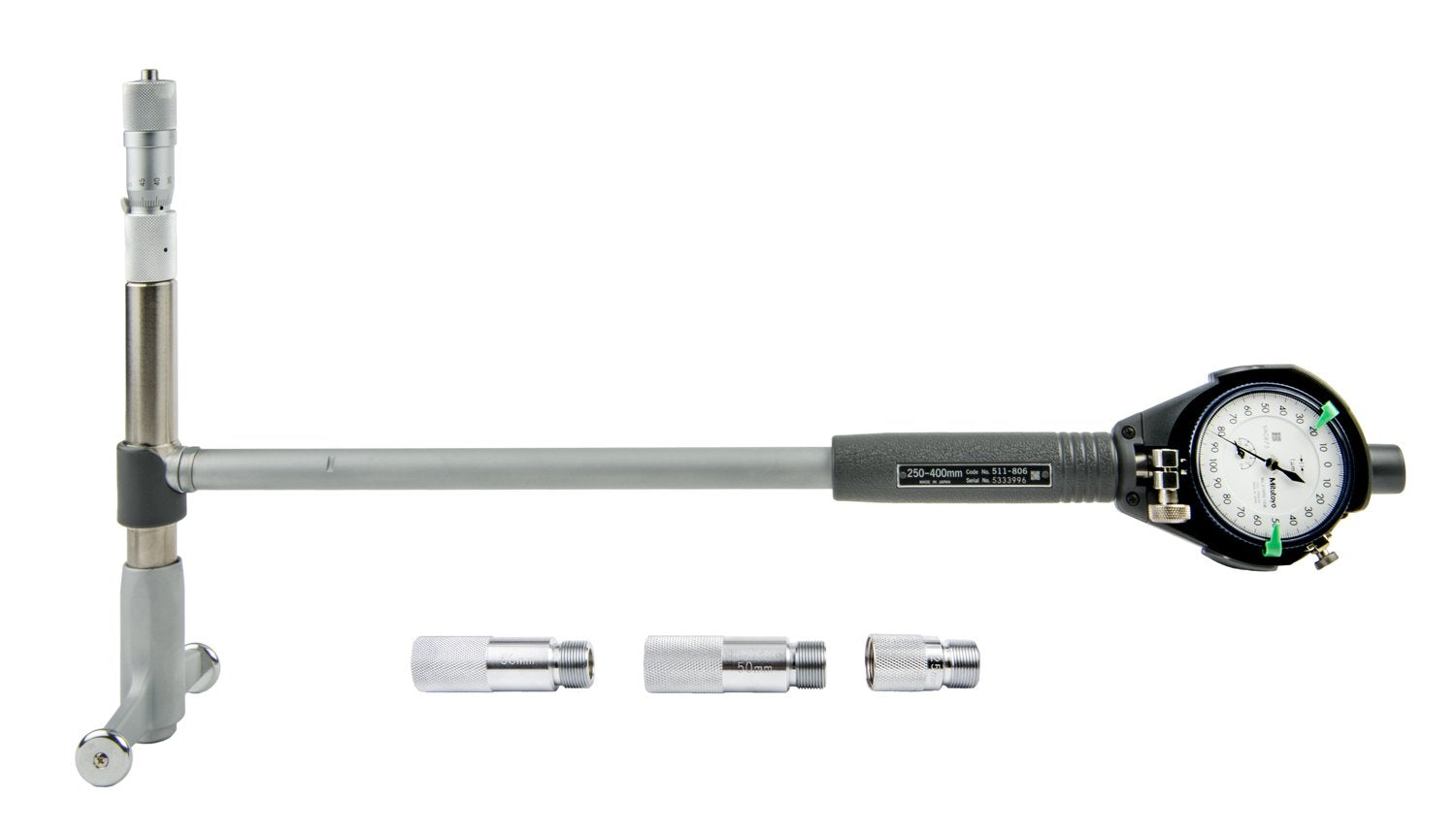 Mitutoyo 511-826-20 Bore Gage, 250-400mm Range, +/-0.002mm Accuracy, 0.001mm Graduation, with 2109AB-10 Dial Gage