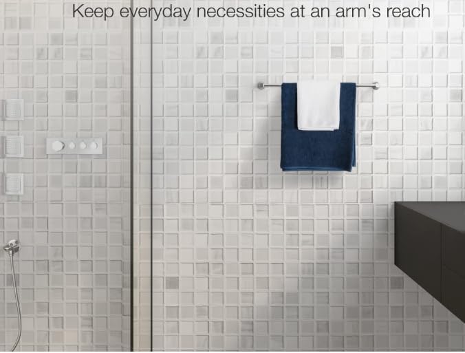 Towel Hanger for Bathroom - Silver with - Corrosion and Tarnishing Resistant Towel Bar - Premium Metal Construction for Durability - Clean, Modern Design