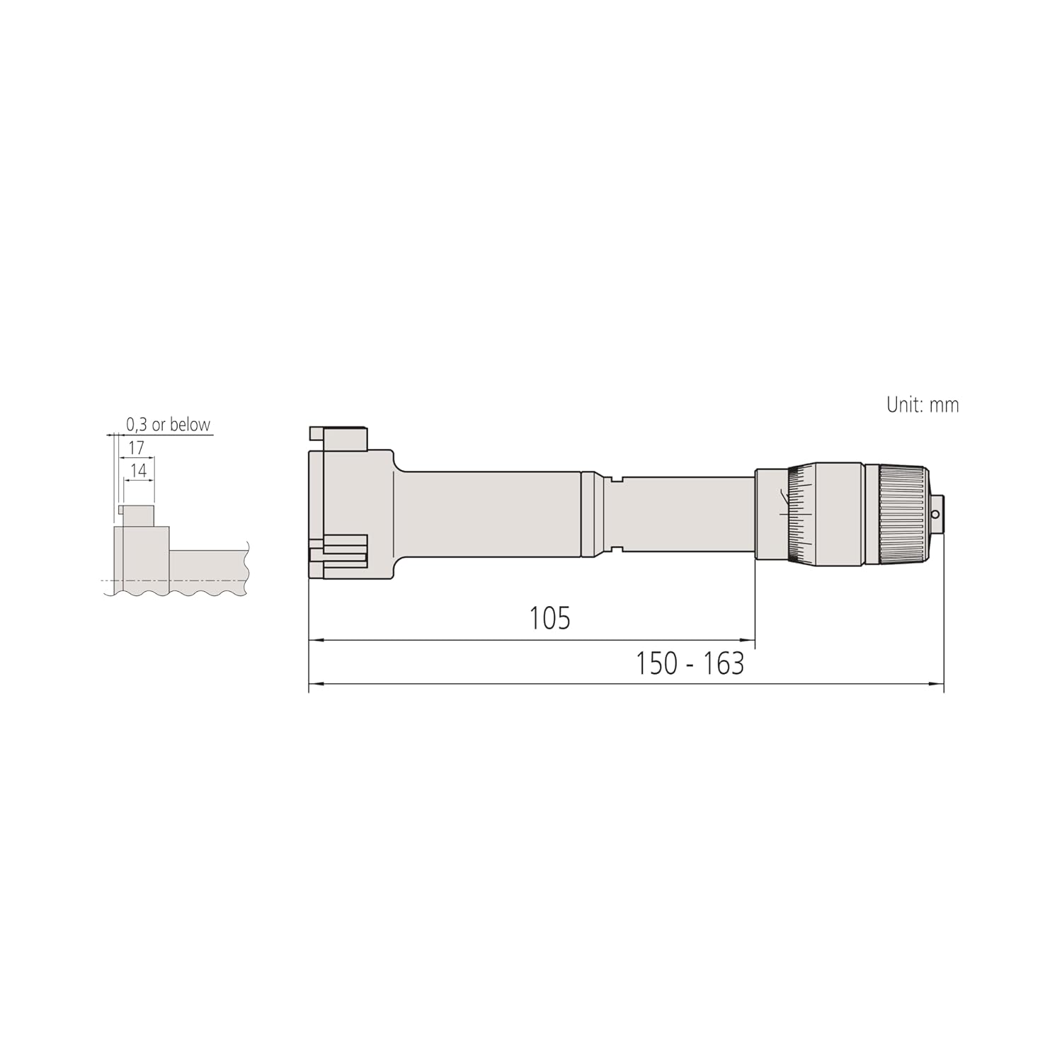 Mitutoyo 368-169 Holtest Vernier Inside Micrometer, Three-Point, 40-50mm Range, 0.005mm Graduation, +/-0.003mm Accuracy