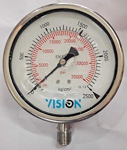 High Pressure Gauge Dual Scale 0 2500 BAR 0-35000 PSI Vision Stainless Steel