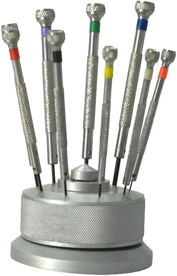 TAURISH 9-Piece Watchmaker Screwdriver Set with Revolving Stand & Extra Blades - Precision Screwdriver Set for Watch Repair, Jewelry, and Electronics, Includes Sizes 0.5mm to 2.5mm